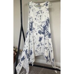 The Paper Lace Dress Size M Midi Cotton White Blue Floral Cottage Core lagenlook